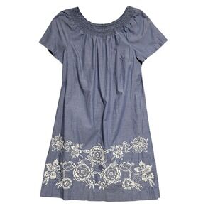 Talbots Womens Sz 12 Embroidered Floral Milkmaid Dress Boho Short Sleeve Midi